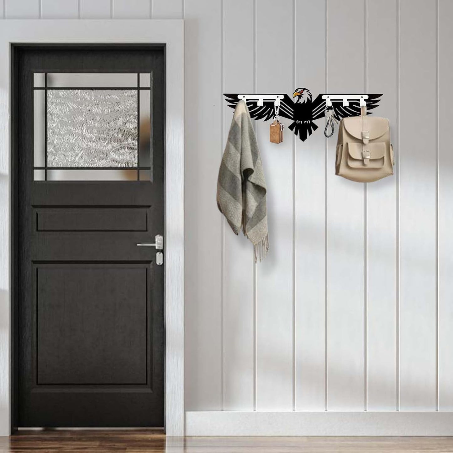 Eagle Key Holder Wall Mount - Metal Eagle Key Holder for Wall Animal Theme Hooks Hangers Key Rack Organizer Walls Art Decor Home Hooks Decor for Storage, Living Room, Hallway, Office (Black)