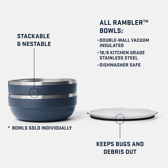 YETI Rambler Low Bowl, Vacuum Insulated, Stackable and Nestable Stainless Steel Bowl with Lid, 3.6 Quart, White