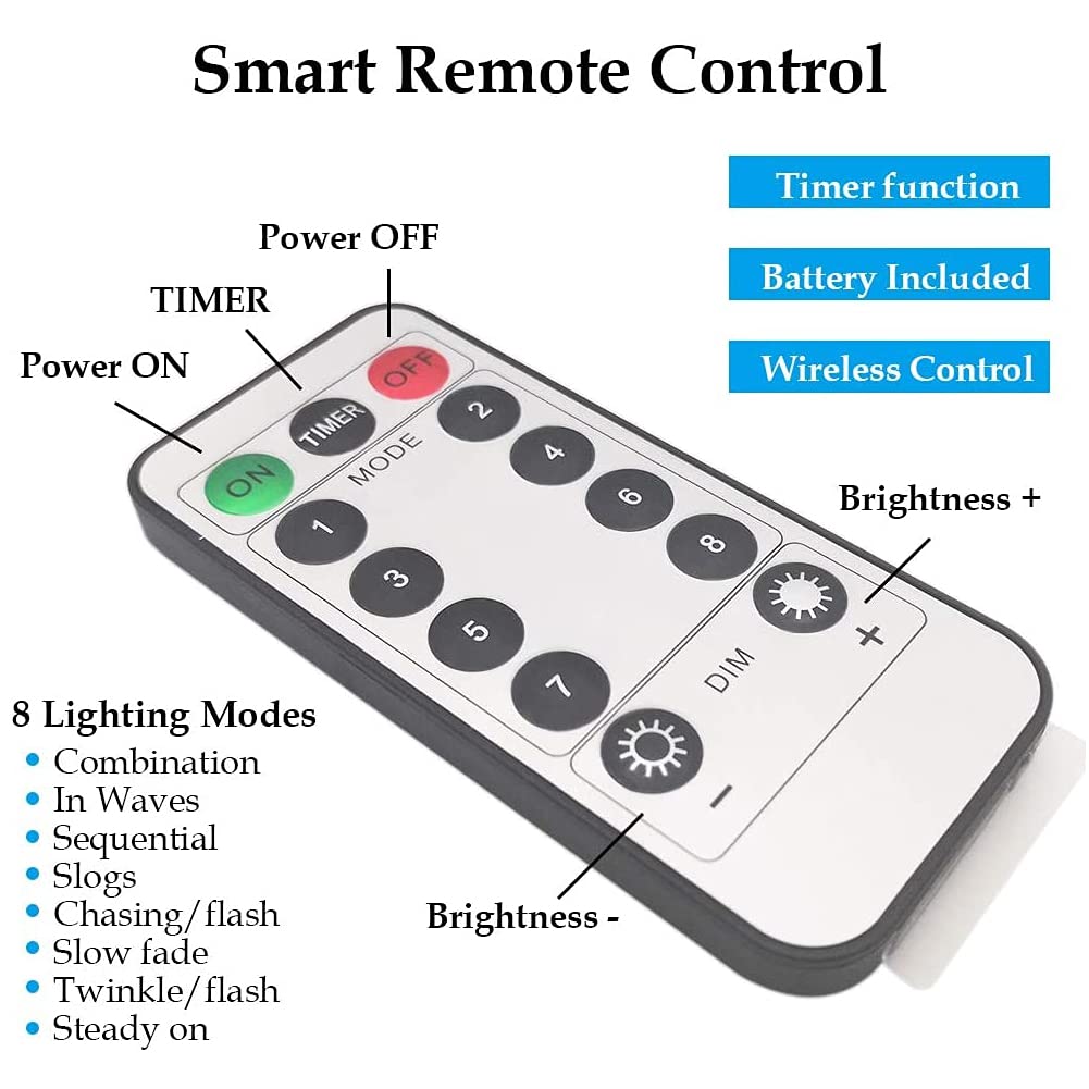 Twinkle Star 33ft 100 LED Battery Operated Fairy Lights, Waterproof Silver Wire, Remote Control, Blue, Model TW-B3399