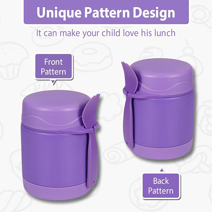 10oz Soup Thermo for Hot Food Kids, Insulated Food Jar with Spoon, Leak Proof Stainless Steel Wide Mouth Lunch Food Thermo Jar for School (Purple)