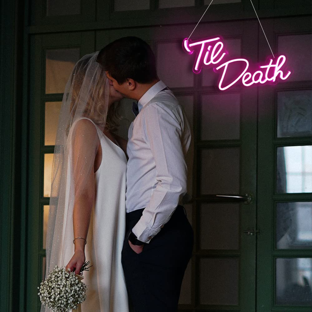 Jxin Til Death Neon Sign For Wall Decor  Til Death Led Neon Light Signs For Wedding Engagement Birthday Anniversary Proposal Party Bedroom Office  Wedding Gifts For Loved Ones  16X9 Pink