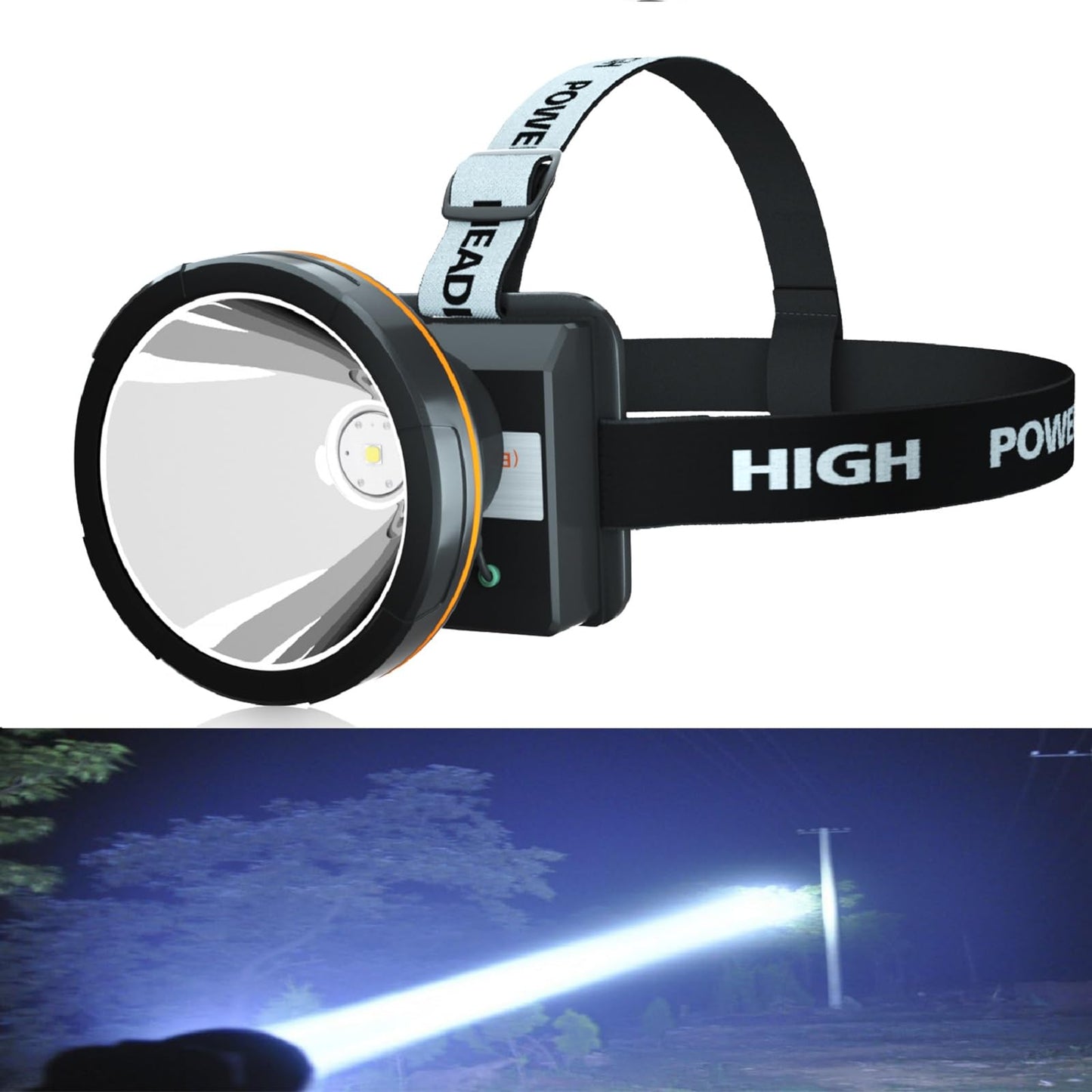 ODEAR Rechargeable LED Headlamp - Super Bright, Battery Powered, Large, Plastic, Black for Camping, Fishing, Outdoor Use