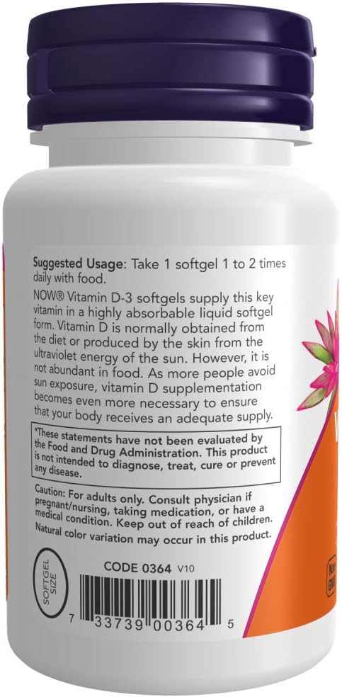 NOW Foods Vitamin D-3 400 IU Softgels, 2 pk, 180 Count (Pack of 2)