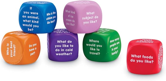 Learning Resources Conversation Cubes - 6 Pieces, Ages 6+ Foam Cubes for Social Emotional Learning, School Counselor Supplies, Speech Therapy Toys, Ice Breaker Cubes
