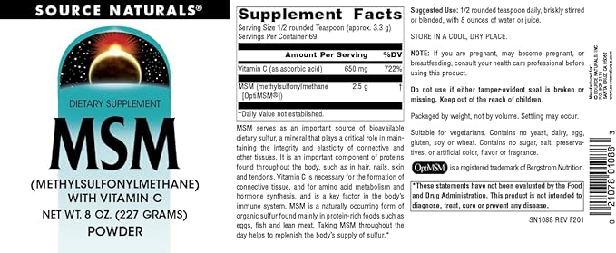 Source Naturals MSM (Methylsulfonylmethane) with Vitamin C - Powder, 8 Ounce