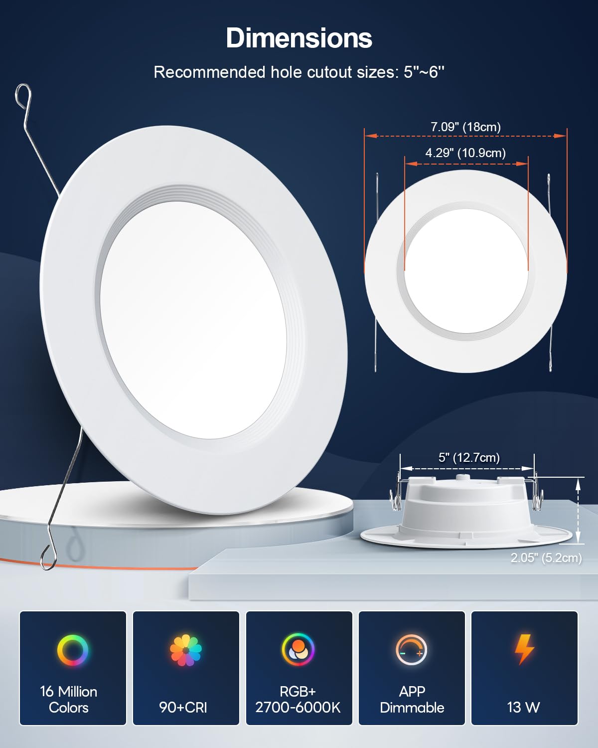 Varicart Smart Recessed Lighting 6 Inch  Rgbcw Color Changing Smart Can Light Bluetooth Connect  Flicker Free  13W 1300Lm  Dimmable Retrofit Downlight Works With Alexa Voice & App Control  Etl  6 Pack