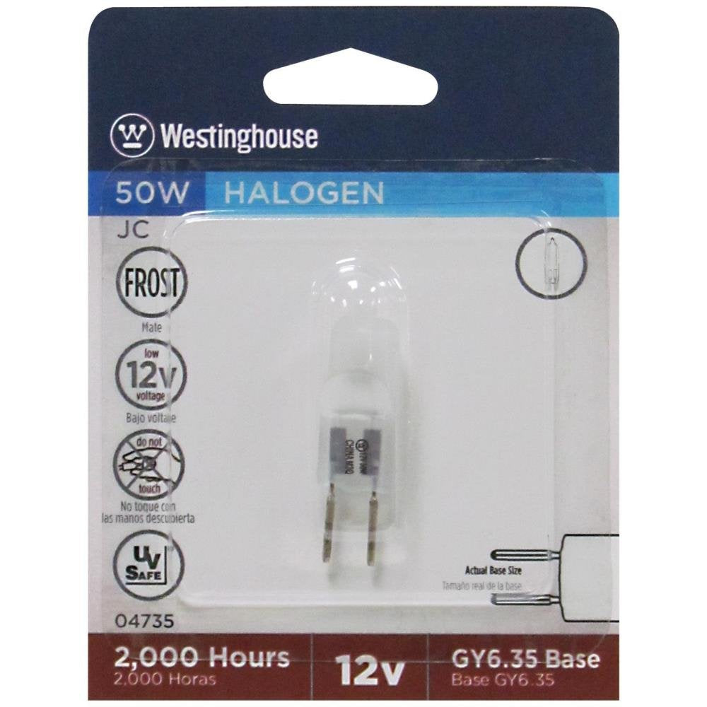 Westinghouse 50-Watt T4 Frosted Halogen Bulb, White, Model 04735, Plastic