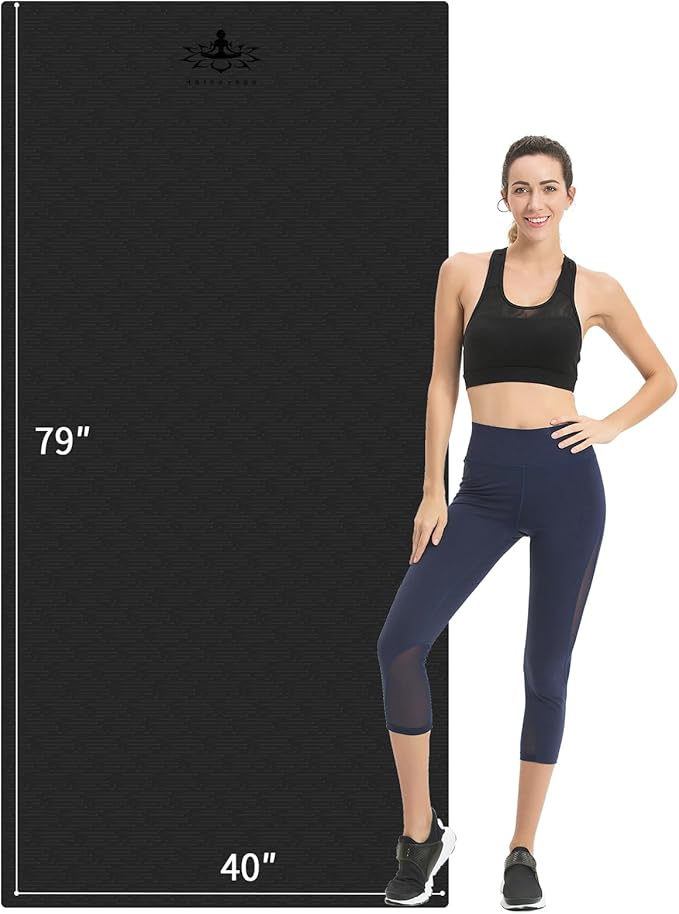Hatha Yoga Extra Long TPE Yoga Mat 79" x 40” x 1/2" Thick Non-slip Exercise Mat for Home Gym Use, Yoga, Pilates, Fitness &...