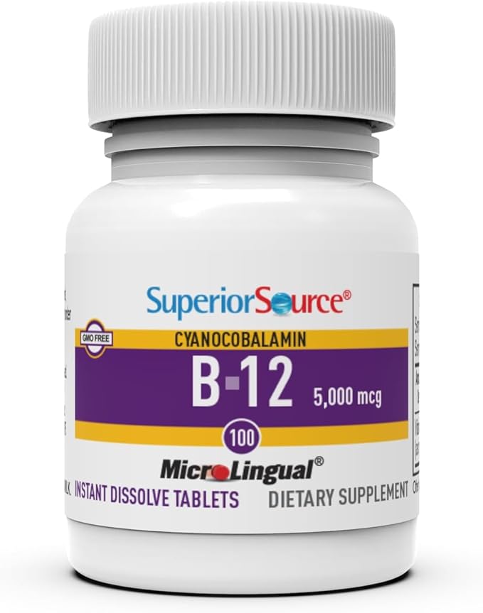 Superior Source No Shot Vitamin B12 Methylcobalamin (1000 mcg), Folic Acid, Quick Dissolve MicroLingual Tablets, 60 Count, Active Form of B12, Increase Energy, Healthy Heart, Boost Metabolism, Non-GMO