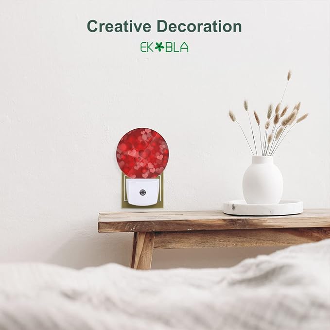 EKOBLA Red Hearts Night Lights Plug into Wall Romantic Red Love Heart Valentines Design Plug-in Nightlights Home Auto Sensor LED Dusk to Dawn Light for Bedroom Bathroom Kitchen Corridor