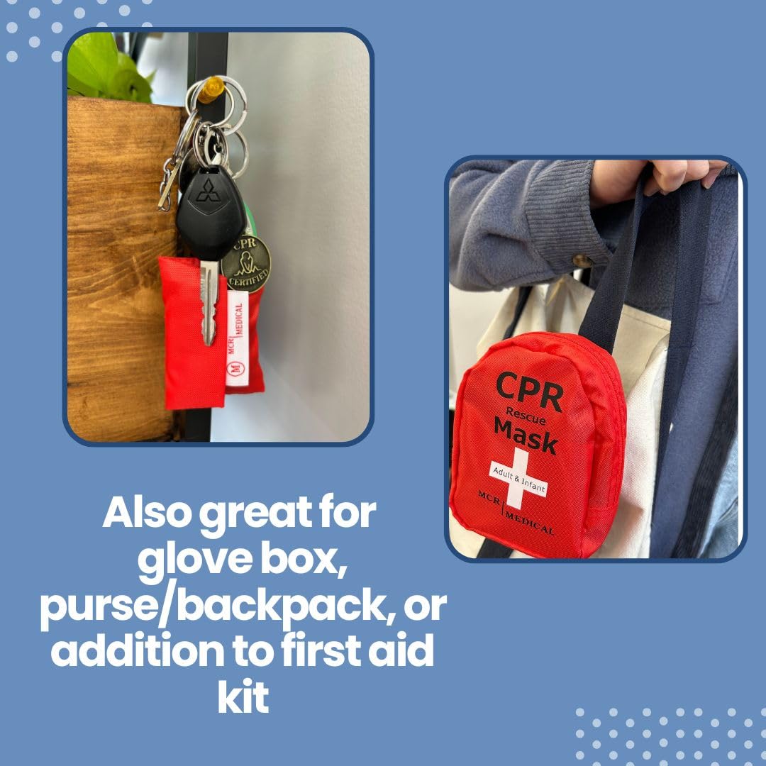 Adult/Child & Infant CPR Mask with 2 Valves & CPR Res-Cue Mask Key Chain, MCR Medical
