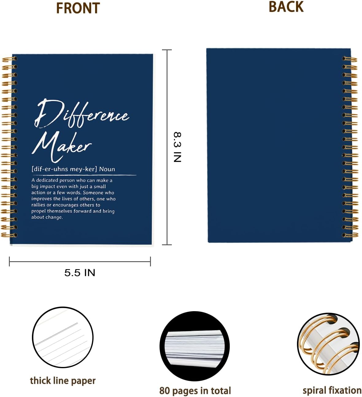 OXW Navy Blue Meeting Notebooks for Work, Difference Maker Gift Office Work Notebook Journal for Writing Note Taking, Thank You Gifts for Women Men Leader Boss Mentor Manager Principal, 5.5"x8.3"