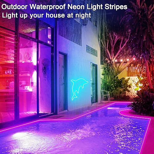 segrass 32.8ft LED neon Lights with Remote APP Control IP65 Waterproof Flexible Neon Strip Lights 24V RGB Rope Lights for ...