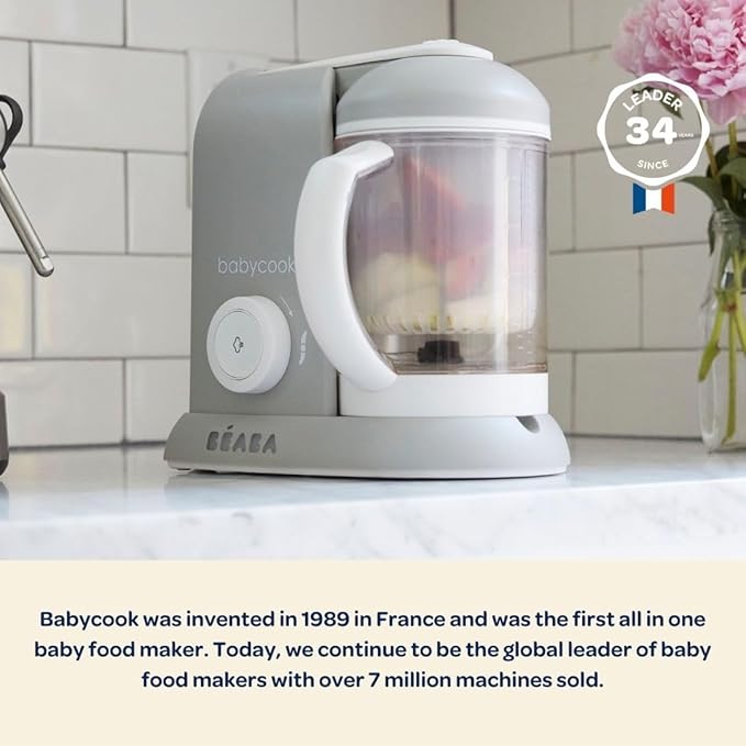 BEABA Babycook Solo 4 in 1 Baby Food Maker, Puree Steamer and Blender for Purees, Grinder with Auto Steam Cooking, Lrg Capacity 4.5 Cups 27 Servings in 20 Mins, Pralin