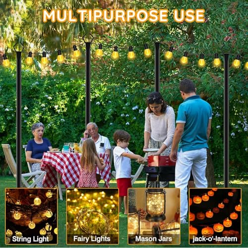 6 Pack String Light Poles, Outdoor String Light Pole 10 ft Forked Metal Light Pole with Adjustable Outdoor Light Stand, De...