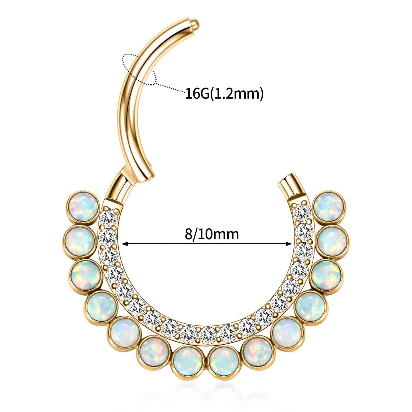 PEAKLINK Septum Jewelry 16G Daith Earrings Surgical Steel Gold Septum Rings Nose Ring Hoop Opal Septum Clicker Ring Daith Pierci