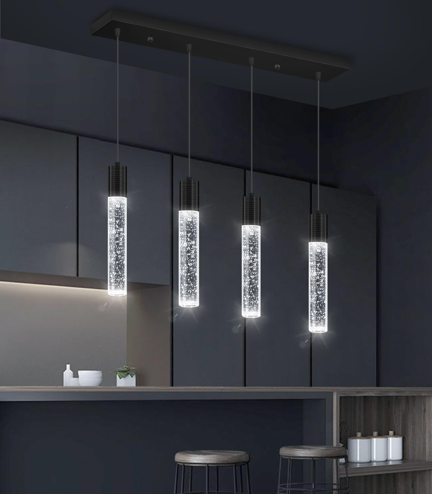 Dolria 4-Lights Mini Modern Crystal Chandeliers For Kitchen Island Pendants Lighting Fixture Led Ceiling Light For Dining Room Bedroom Foyer 6000K