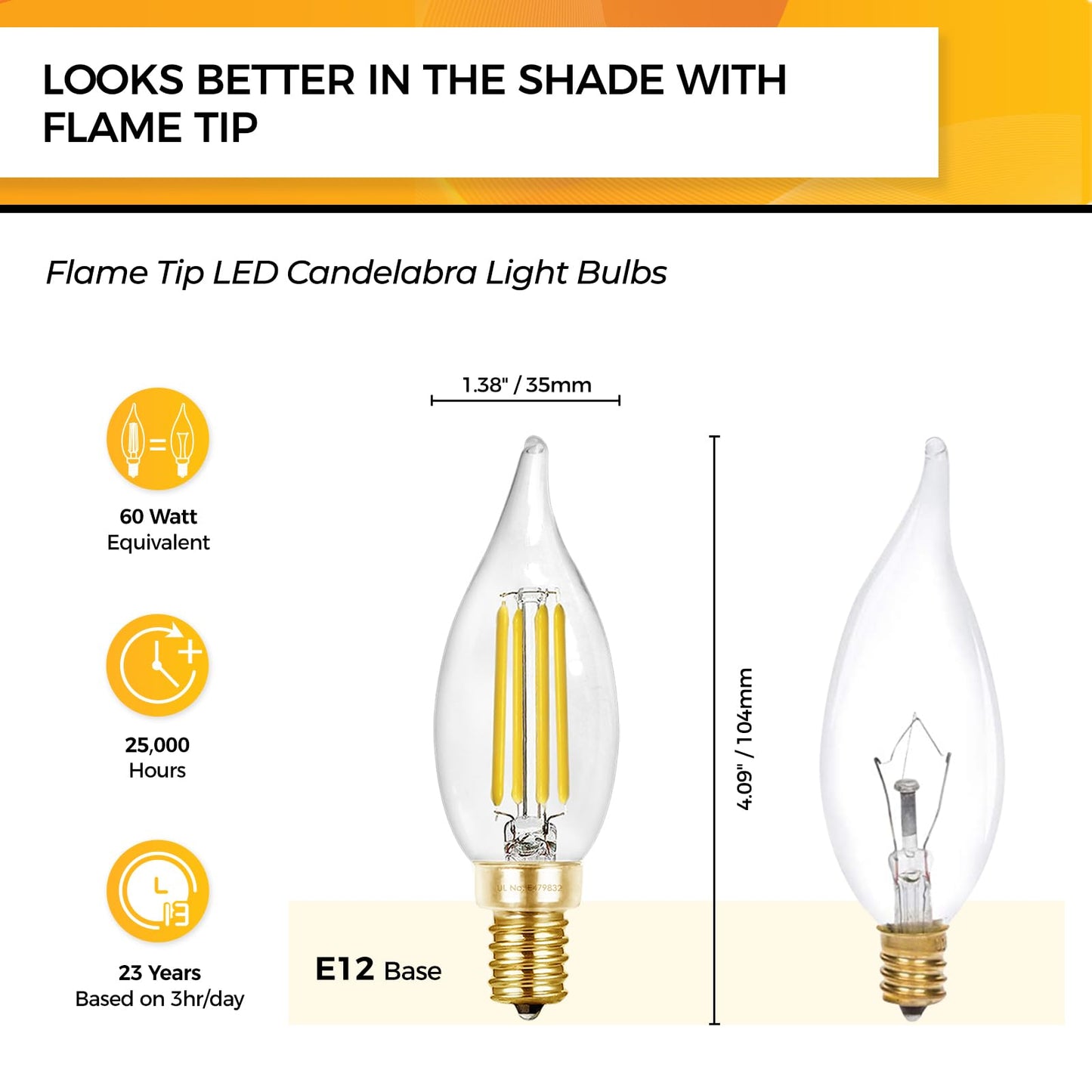 Hizashi E12 Candelabra Bulb 60W Dimmable 5000K Daylight White Glass 12 Pack