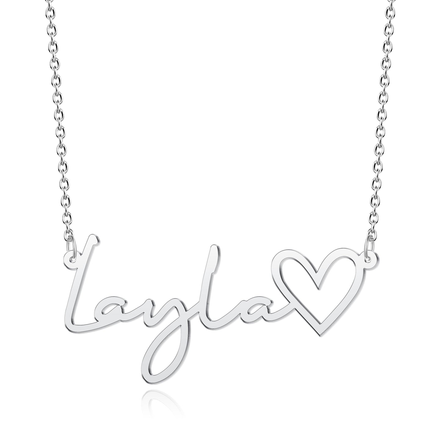 CoolJewelry Name Necklace Personalized Custom Made with Heart Nameplate Initial Necklace 925 Sterling Silver Jewelry Birthday Ch