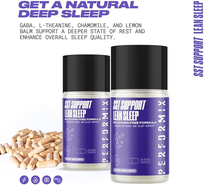 PERFORMIX - SST Support Lean Sleep - Herbal Sleep Aid Supplement - Gentle Nighttime Support - Calming Formula - 60 Veggie Capsules for Adults