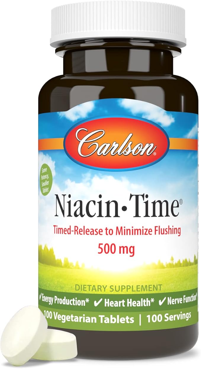 Carlson Niacin-Time 500 mg, Vitamin B-3, Time-Released, 100 Tablets