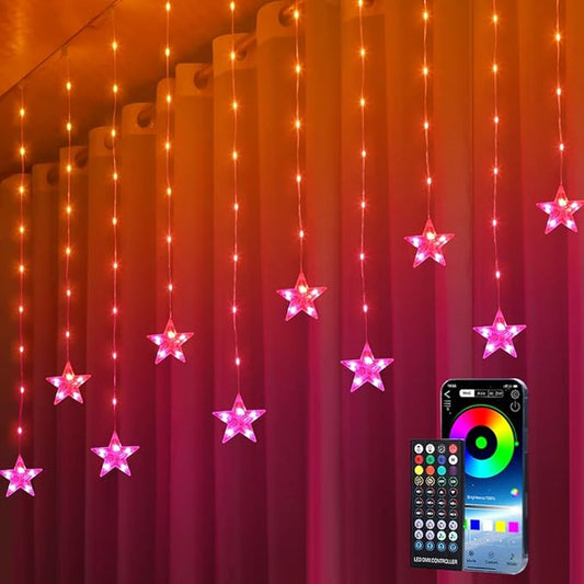 KepStars Star Curtain Lights, 10ft x 3.3ft RGB LED Color Changing String Fairy Lights Stars Curtain, Smart APP & IR Remot...