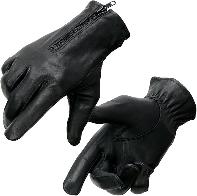 Milwaukee Leather SH226TH Men's Black Thermal Lined Leather Motorcycle Hand Gloves W/Wrist Zipper Closure