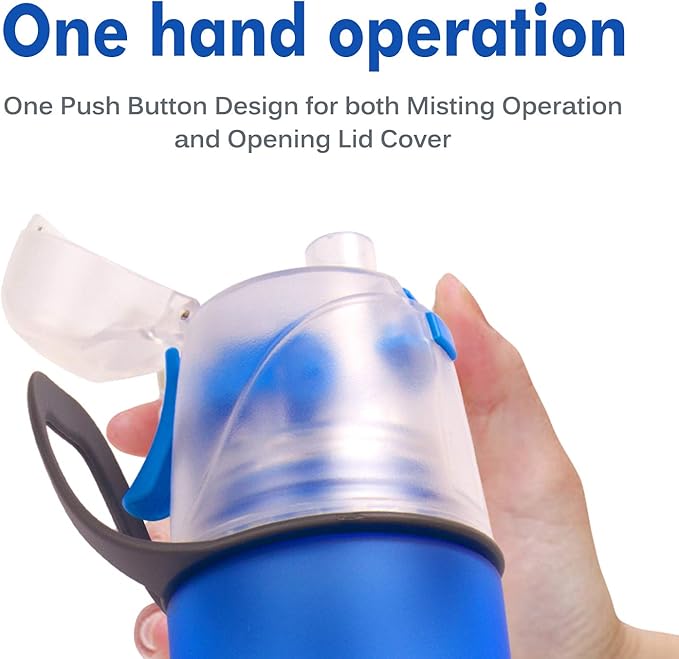 Misting Water Bottle, Spray Mist Sports Bottle for Outdoor Sport Hydration and Cooling Down, BPA-Free Misting Water Bottle with Unique Mist Lock Design (Blue-20oz)