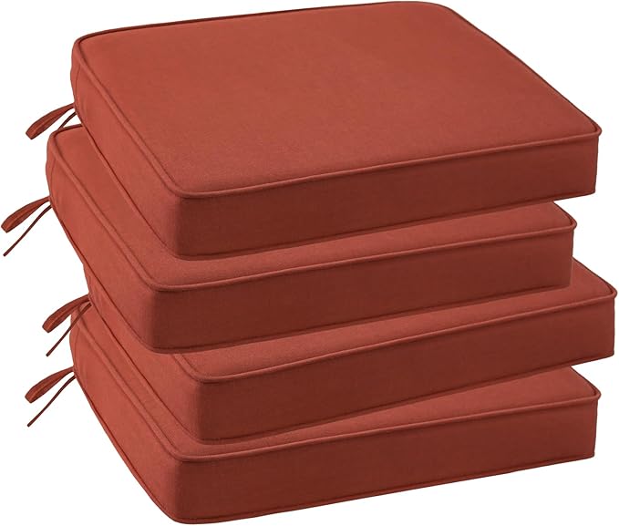 Outdoor Sunbrella Square Corner Seat Cushion, 18.5"x16"x3", Set of 4, Non Slip Seat Cushion Pads with Removable Cover for Patio Furniture, Garden Yard Lawn, Spectrum Grenadine