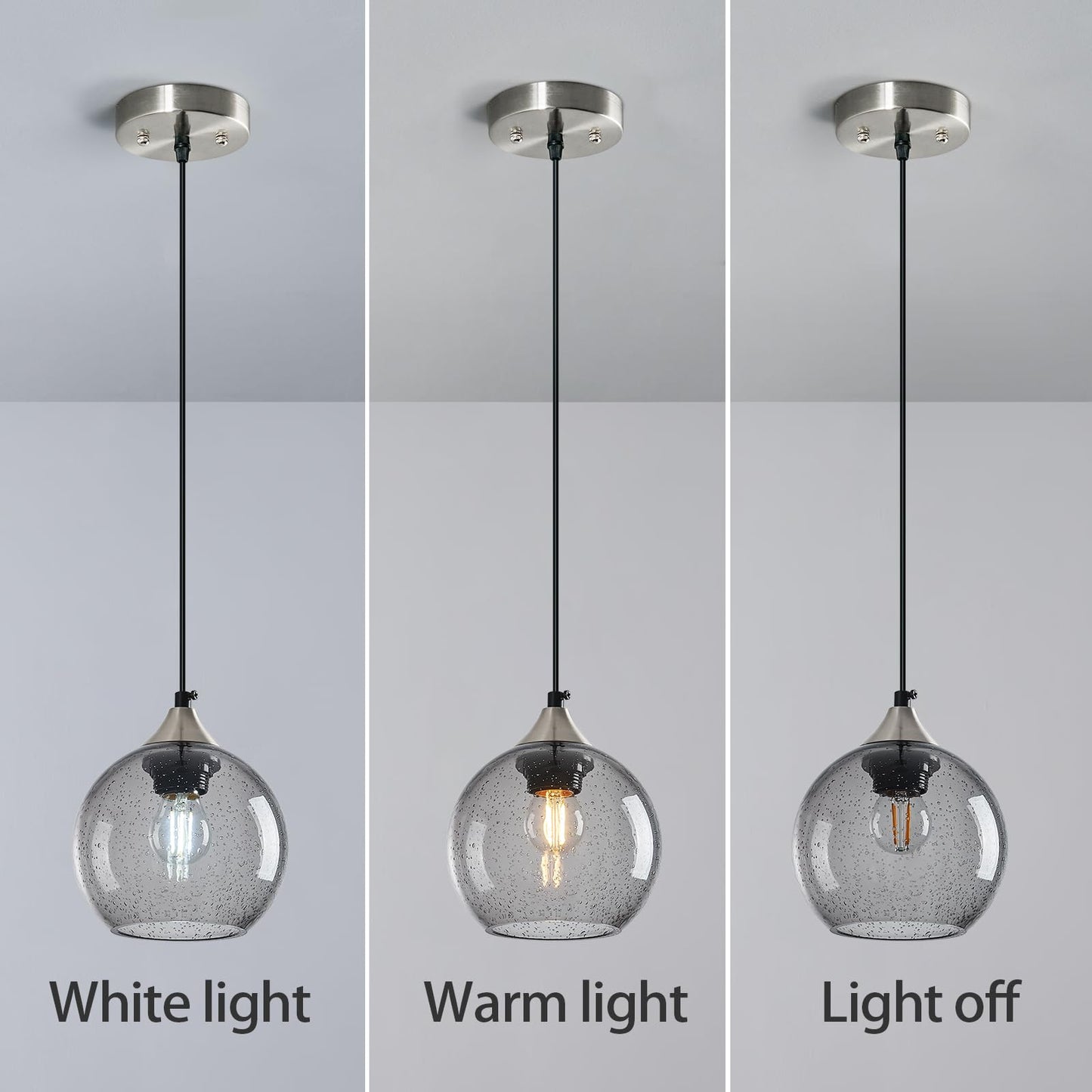 Lbsqj Light Grey Glass Pendant Lights Kitchen Island Globe Pendant Light Fixtures Modern Pendant Lighting For Bedroom Living Dining Room Light Fixture (5.9 In  2 Pack)