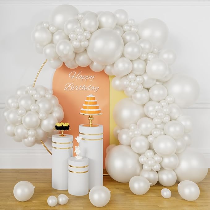 Pearl White Balloons Different Sizes 5 10 12 18 Inch, 134 Pcs White Balloon Garland Arch Kit, Royal White Latex Balloons f...
