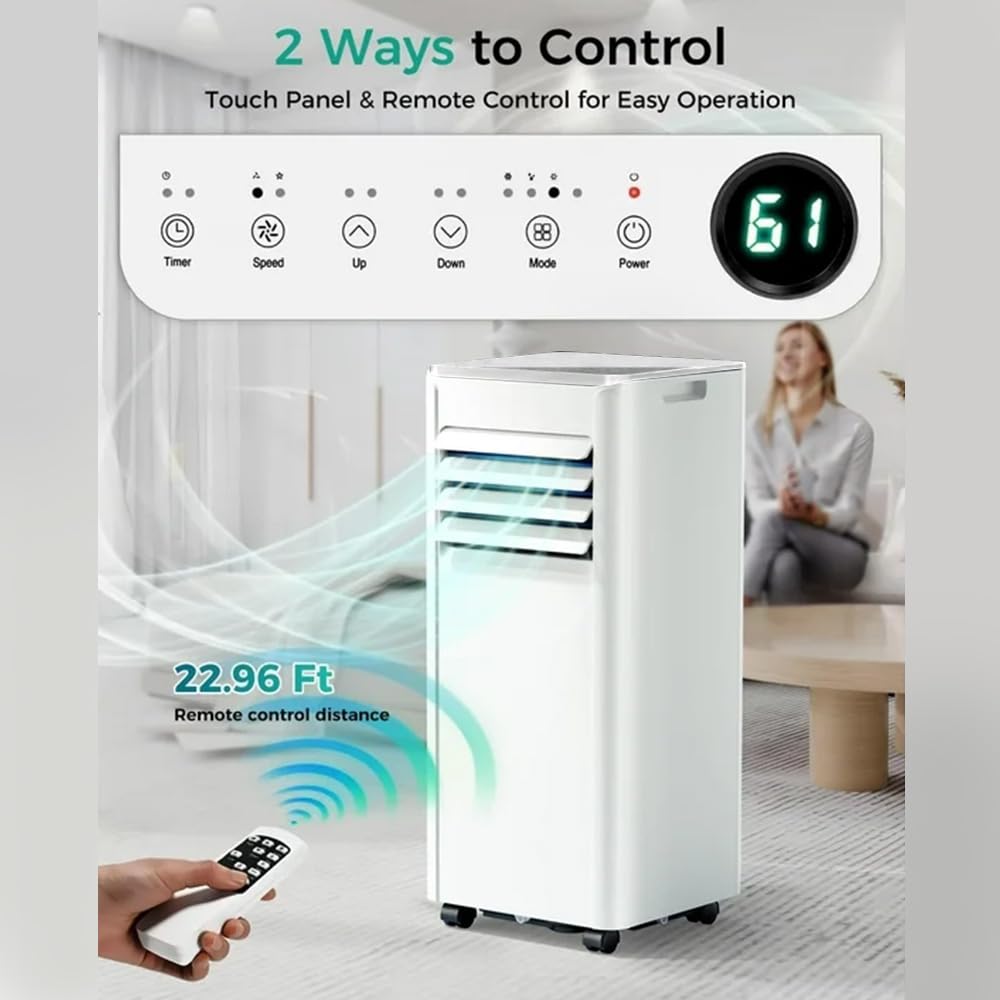 Electactic Portable Air Conditioner 10000 Btu (Ashrae), 3-In-1 Mode Ac Cools Up To 450 Sq. Ft., Led Display & Remote Control, 24