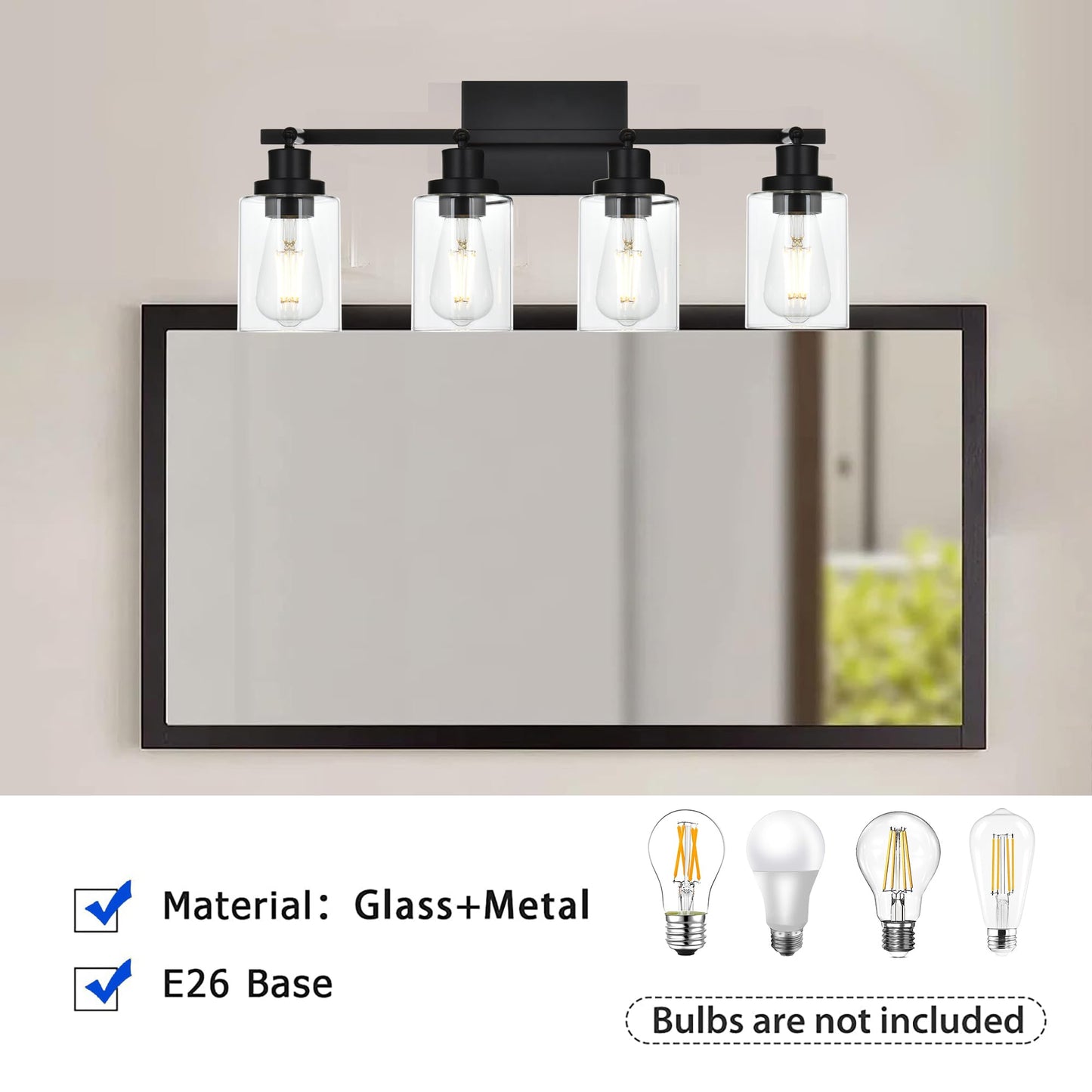 Wanluce 4-Light Track Lighting Kit Black Track Lighting Fixtures Bathroom Wall Sconces Ceiling Mount Kitchen Tracking Lights  Rotatable Spotlight With Clear Glass Shade For Kitchen Shop Hallway