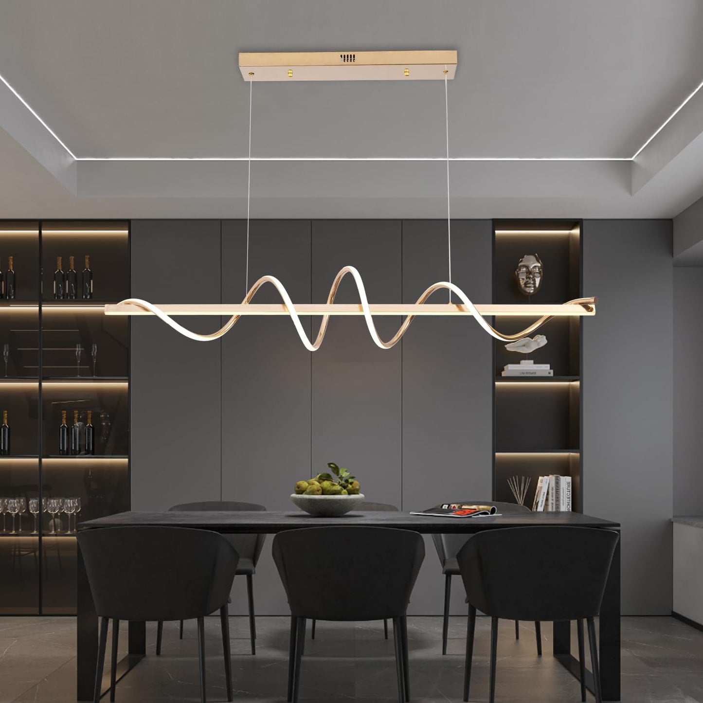 Likflyer Gold Modern Chandelier for Dining Room 47.24 Led Pendant Light Kitchen Island Lighting Dimmable Serpentine Twist - Elec