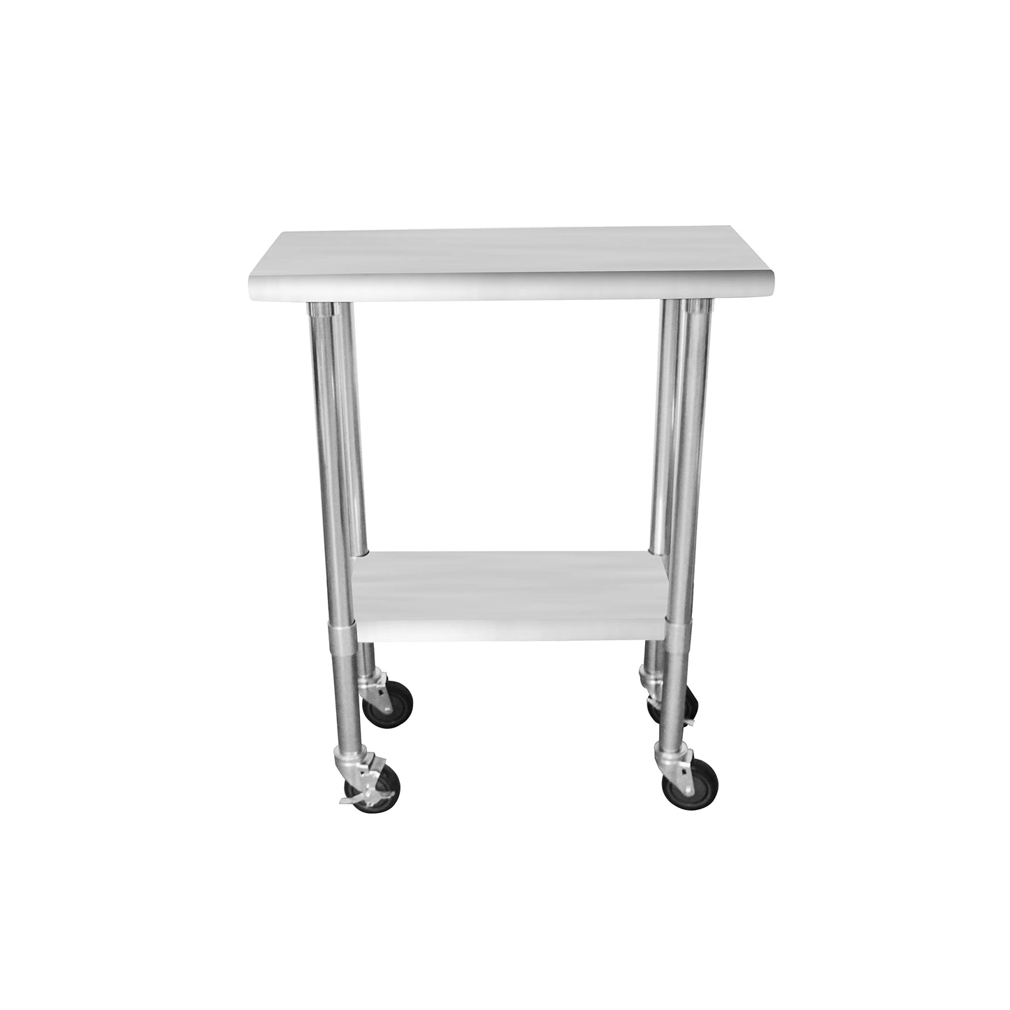 ROCKPOINT Stainless Steel Table for Prep & Work with Caster Wheels 14x30 Inches, NSF Metal Commercial Kitchen Heavy Duty Table with Adjustable Under Shelf and Table Foot for Restaurant, Home and Hotel