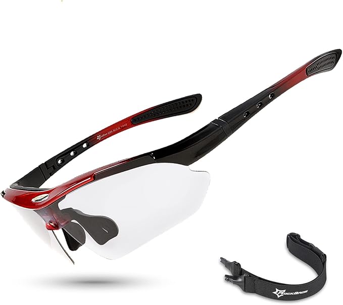 ROCKBROS Photochromic Sports Sunglasses Mens Pickleball Glasses Cycling Glasses MTB Sunglasses, with Removable Elasctic Band