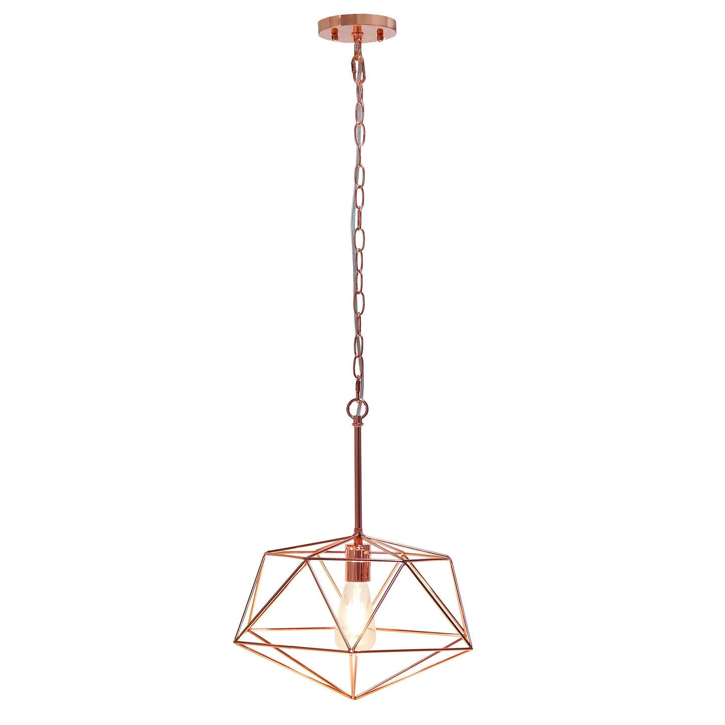 Elegant Designs Pendant Light Fixture, 16in Iron Geometric Cage, Rose Gold, Model PT1011-RGD