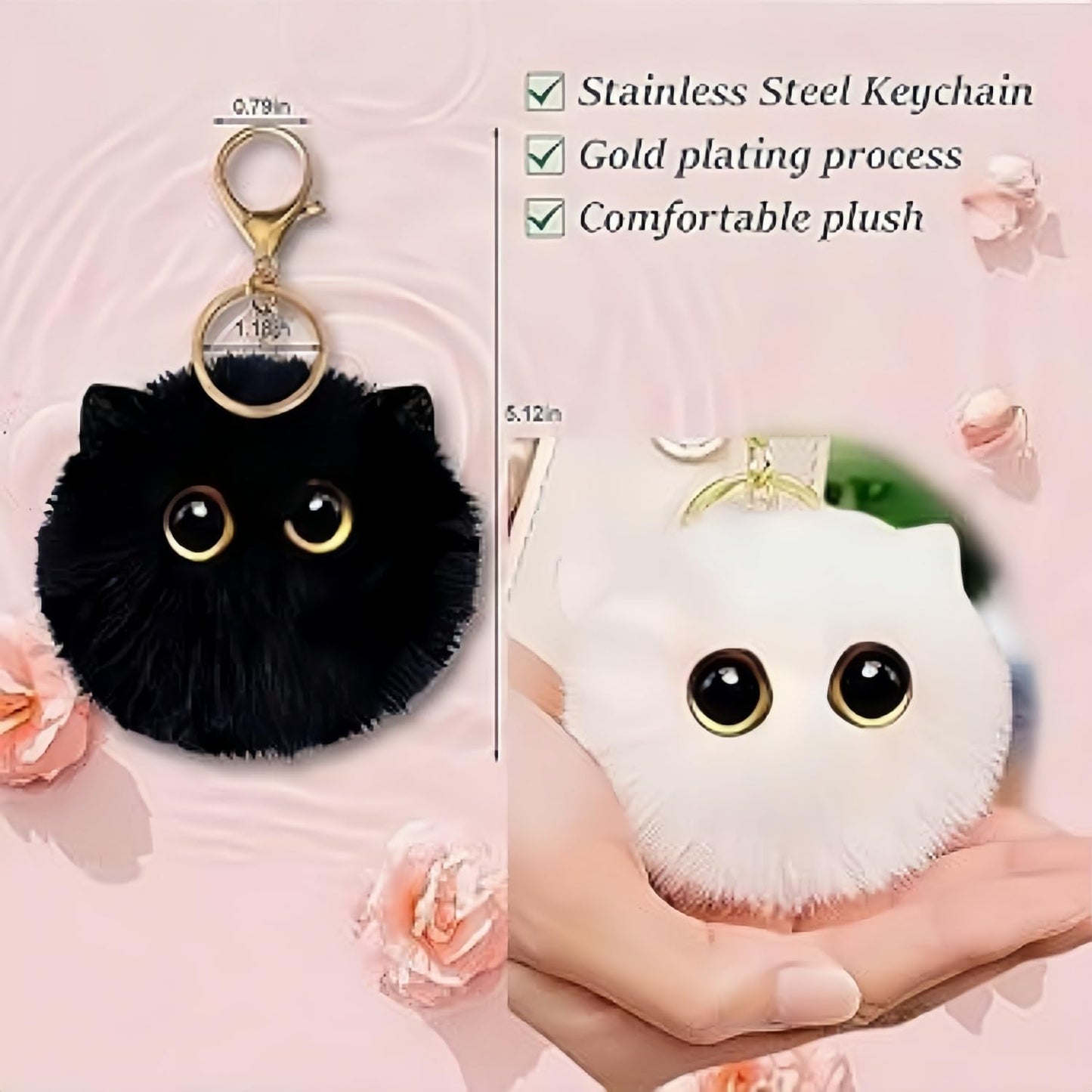 Aibelifam 2pcs Black Cat Keychain Gifts for Cat Lovers, Cute Plush Backpack Charms for Girls, Pom Pom Car Plush Keychains, Accessories for Handbags, Backpacks and Wallets, Gifts for Women