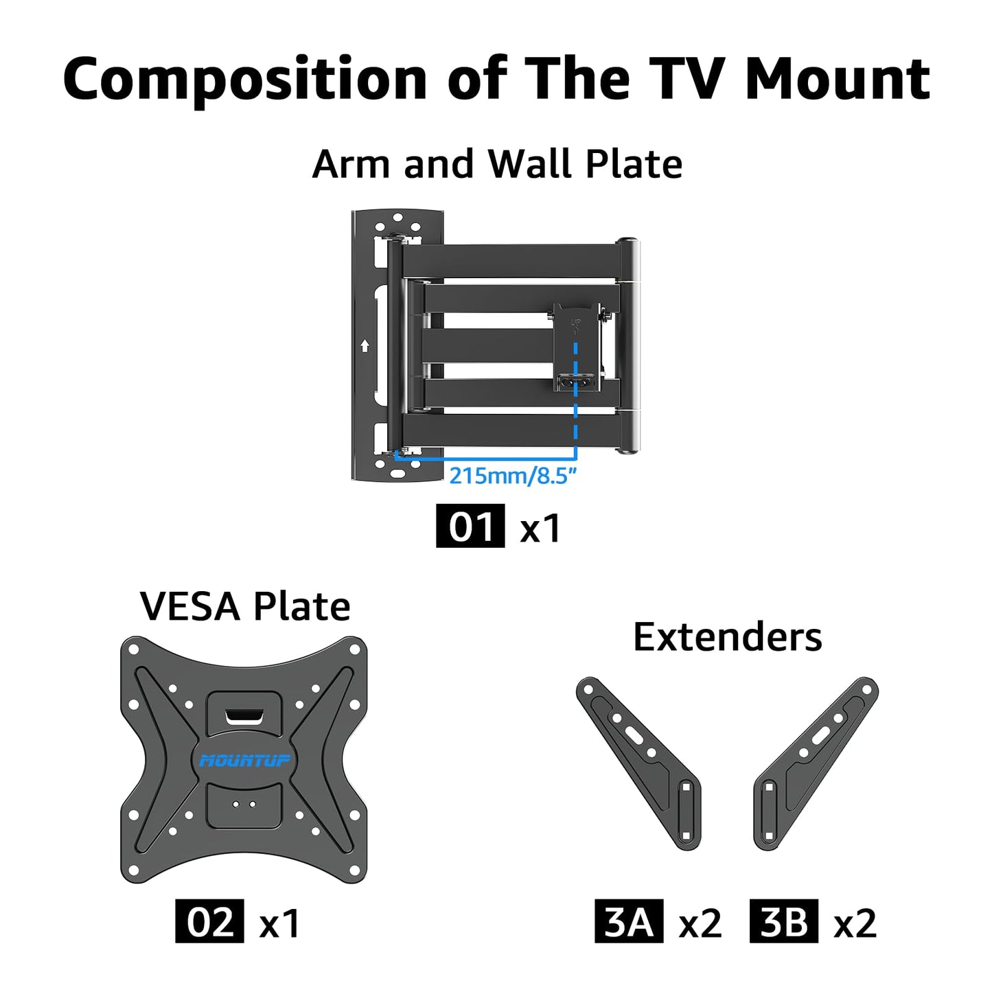 MOUNTUP Corner TV Wall Mount for Most 26-65 Inch TVs, Long Arm TV Mount with 30 Inch Extension Arm, Smooth Swivel Tilt Single Stud Full Motion Bracket Max VESA 400x400mm, 77 lbs Heavy Duty, MU0057