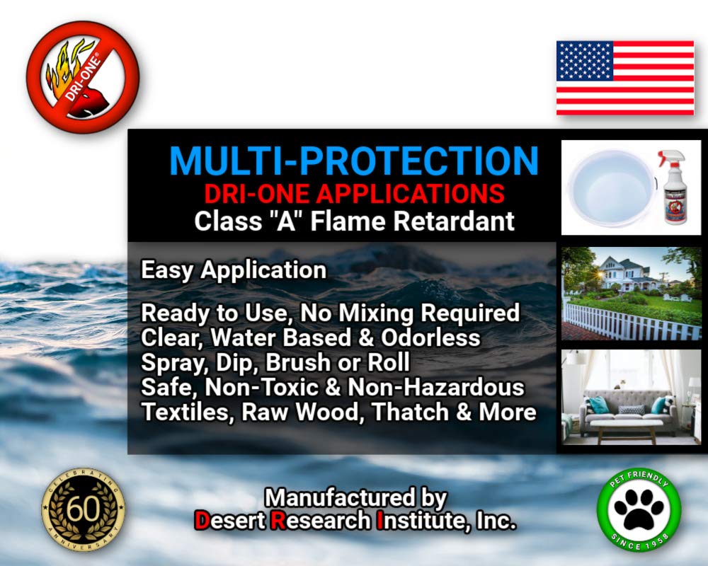 DRI-ONE Fire Retardant Spray for Fabric, Wood & More - Class A -Eco Safe - NFPA 701- ASTM E84