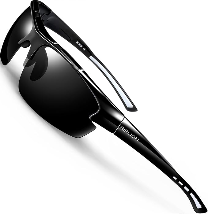 SIPLION Polarized Sunglasses Men Sports: UV400 Protection Anti-Slip Wrap-Around TR90 Frame for Driving Fishing Golf Running