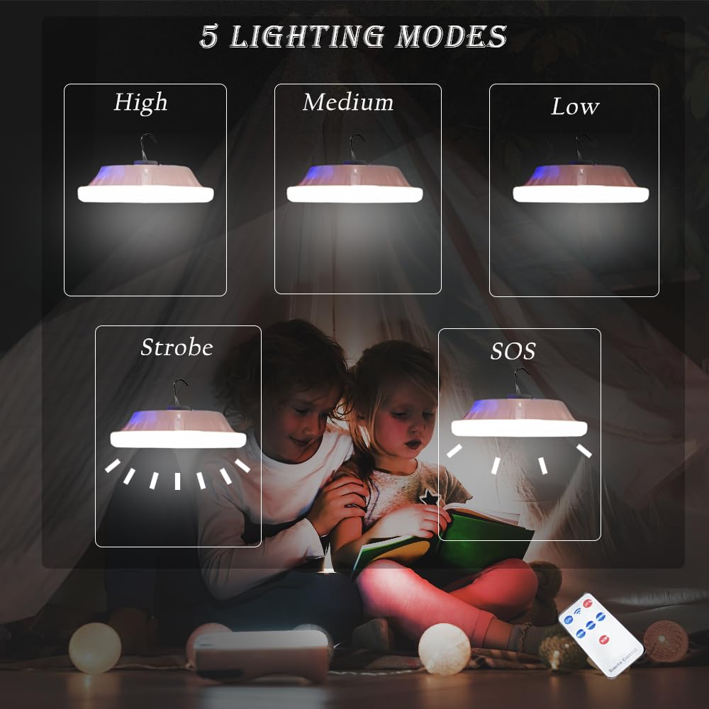 Jearytop Solar Camping Lamp - 4500mAh, 120 LED, USB Rechargeable, Waterproof, Remote Control, 3 Pack, Outdoor Use