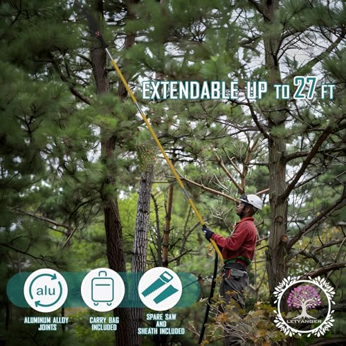 Pole Saws for Tree Trimming, 7.3-27 ft Extendable Tree Trimmers Long Handle Pruner, Sharp Steel Blade and Scissors High Br...