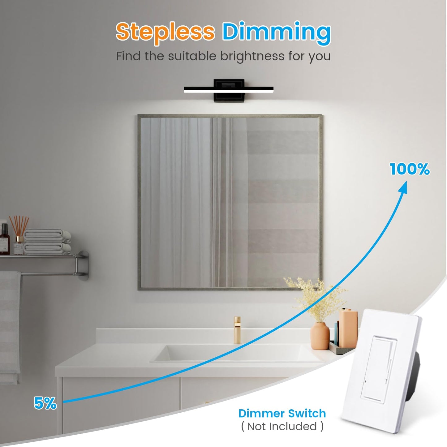 VOLISUN Modern Bathroom Vanity Light 15.7 inch, Rotatable, 12W Dimmable 5CCT Led Bathroom Light Fixture Over Mirror, Black Bar Vanity Light for Bathroom Mirror Restroom-ETL Certificated