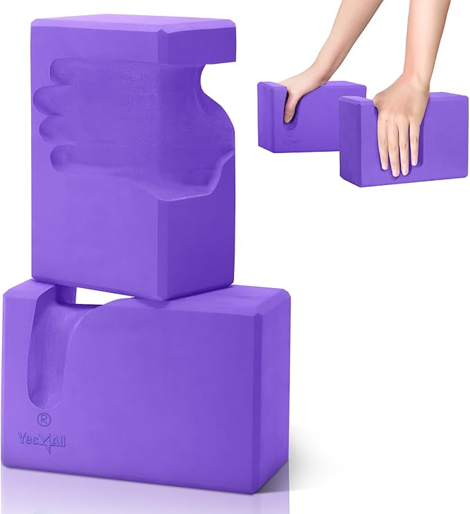 Yes4All Yoga Blocks 2 Pack Wrist Support, Comfort, and Grip Strength, Support for Balance Fitness and Exercise, EVA Foam B...