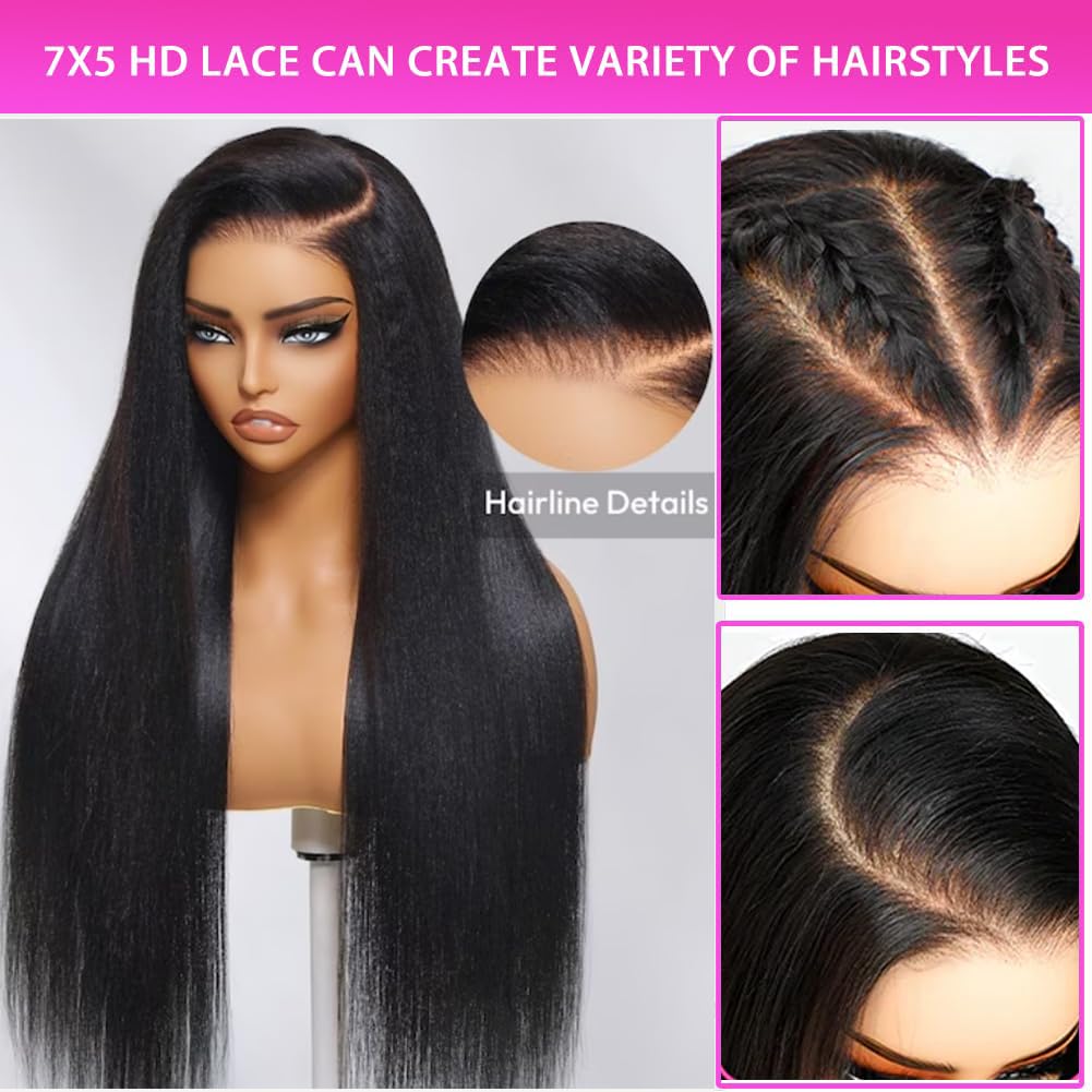 28 Inch Glueless Wigs Human Hair Pre Plucked Pre Cut 7X5 HD Lace,Straight Wear and Go Pre Bleached Knots Glueless Wig,Natural Ha