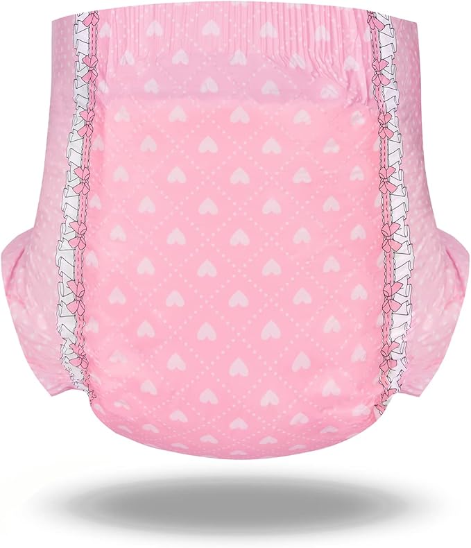 Littleforbig Printed Adult Brief Diapers 10 Pieces - Blushing Baby Pink(M)