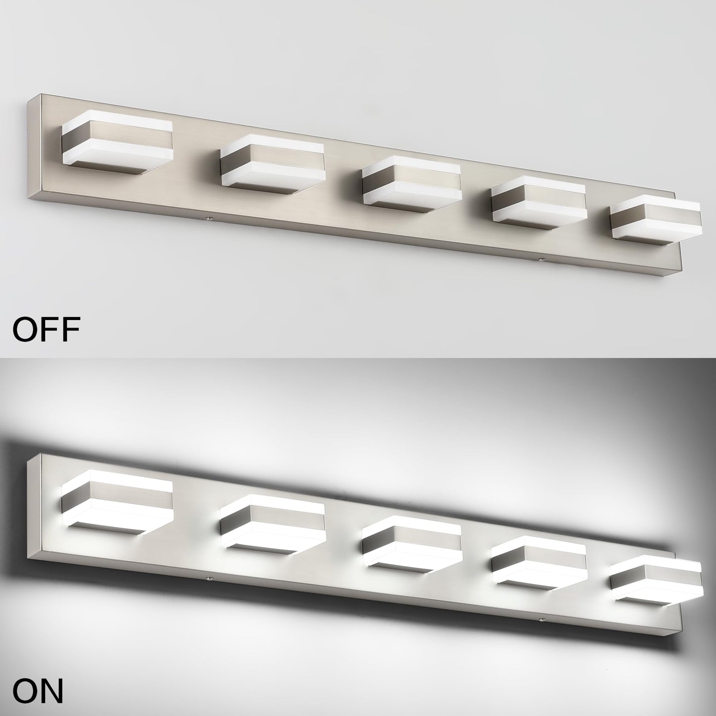 SOLFART 5 Light Bathroom Vanity Light Brushed Nickel Bathroom Vanity Light Fixtures Over Mirror Led Lights for Restroom Nickel
