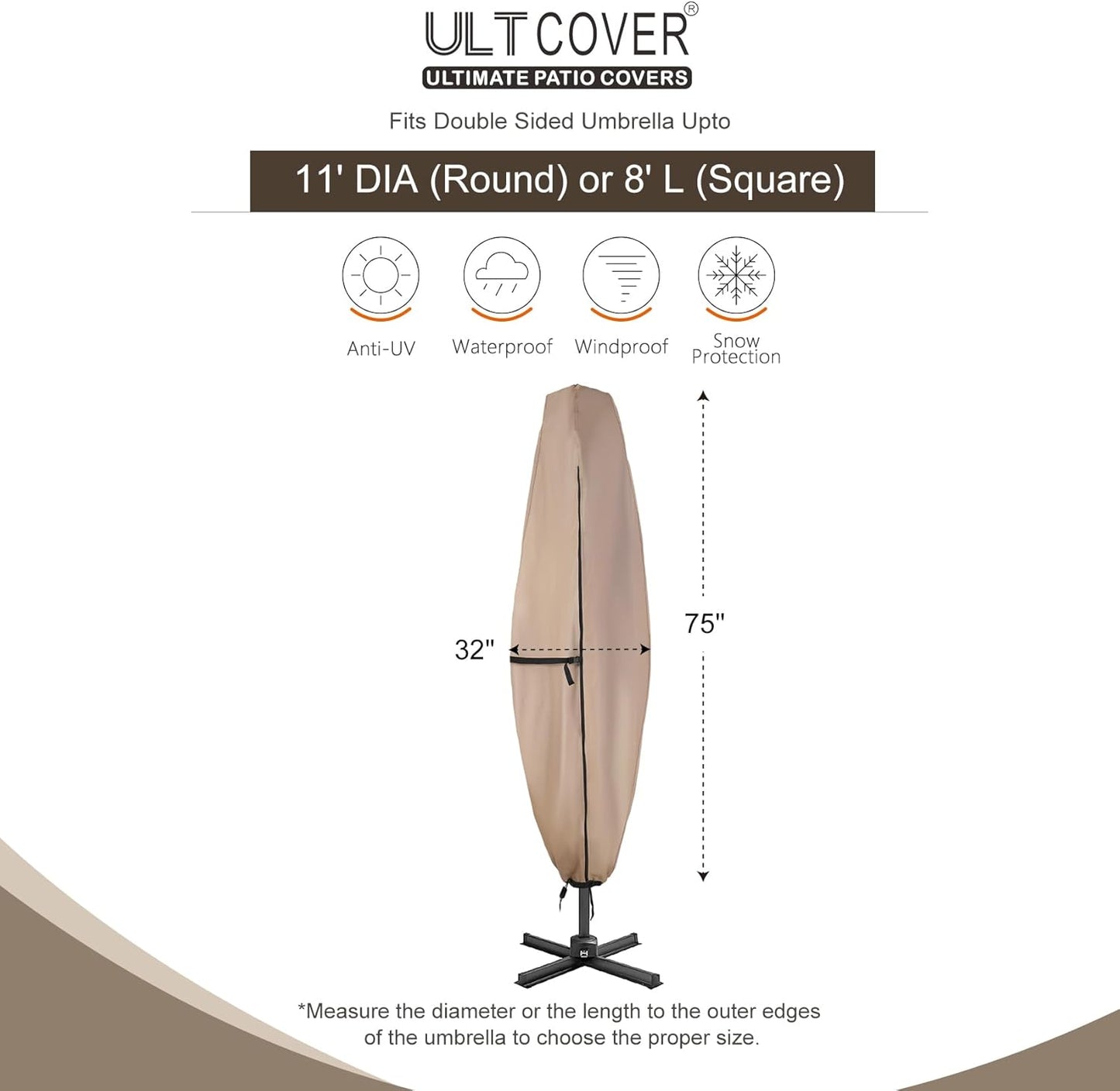 ULTCOVER Patio Parasol 600D Waterproof Clear Top Outdoor Umbrella Cover - Fits Solar Umbrella 8-11 Feet