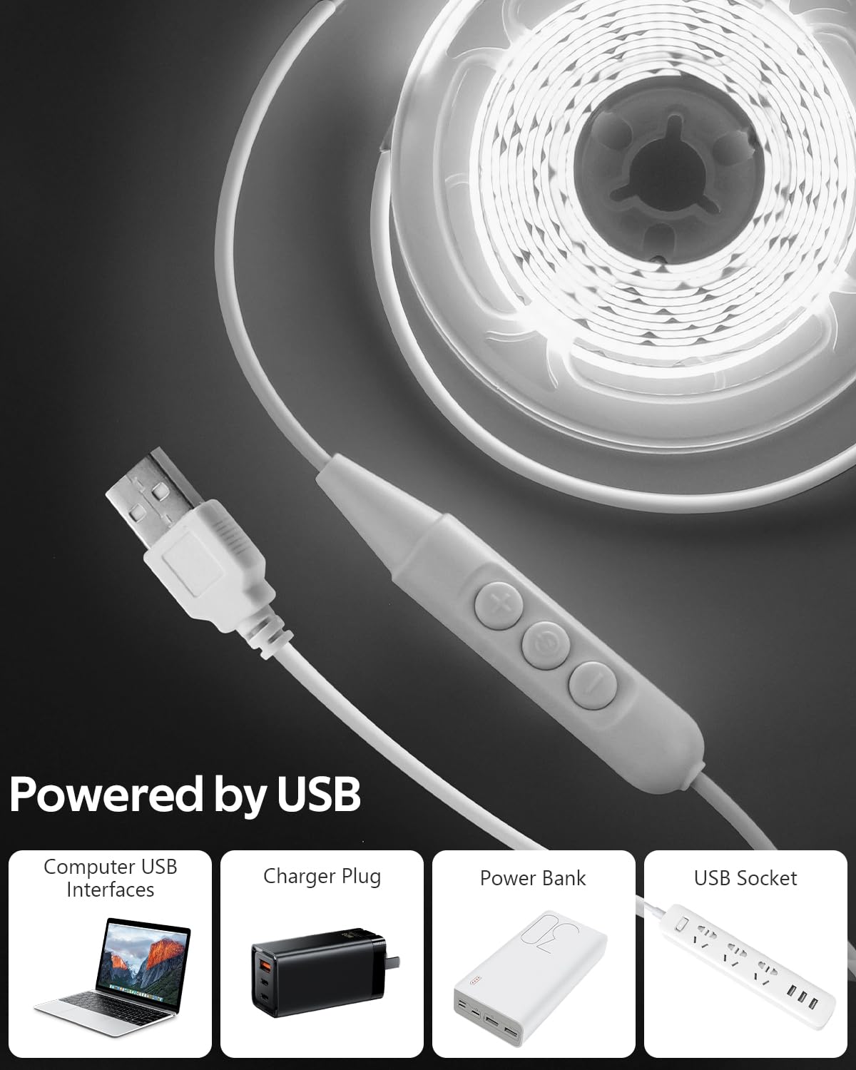 Aclorol 5V Cob Led Strip Lights 13.12Ft Dimmable Led Tape Light With 1.5M Usb Cable 6000K Cold White Dotless Led Strip For Mirror 3D Printer Tv Backlight Under Cabinet Lighting Projects 320Leds/M